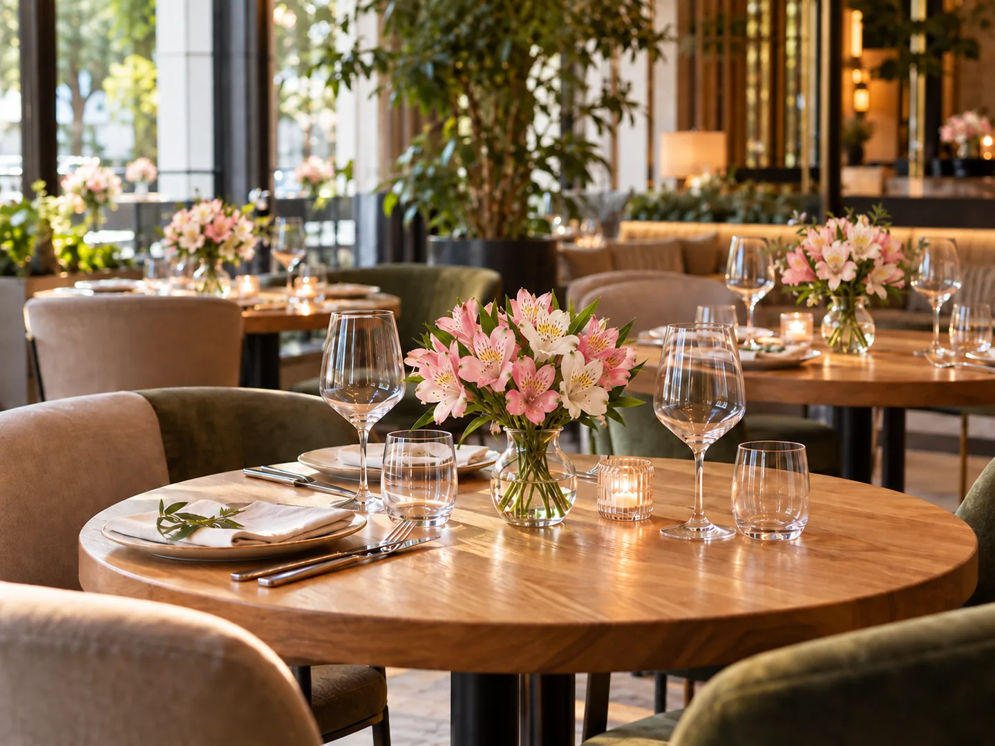 Przykład niewielkiej dekoracji na stoliki w restauracji
